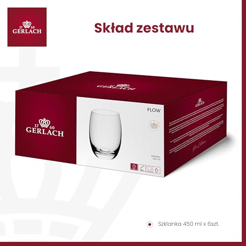 Gerlach 1760 Zestaw 6 Szklanek Flow do Wody Napojów Deserów Przezroczyste 450 ml