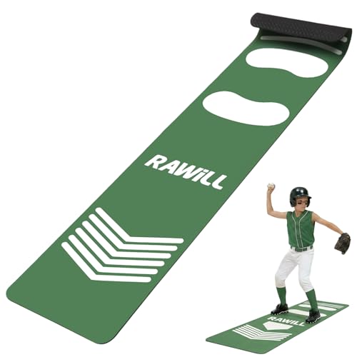 RAWILL Softball Pitching Mat-54 X 12 inch Portableble Pitching Mat with Non-Slip Silicone Backing for Indoor & Outdoor,Batting Stance Practice for Beginners,Green
