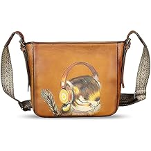 Genuine Leather Crossbody Bag for Women Hand Painted Leather Handmade Crossbody Satchel Purse Hand Drawn Handbag