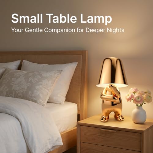 Image of Table Lamp for Bedroom & Living Room | 3-Color CCT (Warm + Natural + Cold White) | Gold Metal Figurine Design | Touch Control | USB-C Rechargeable