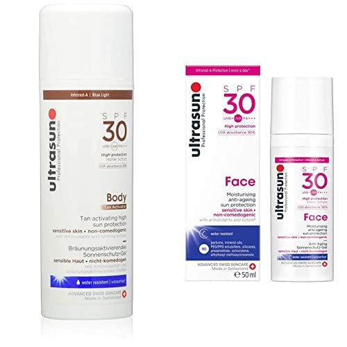 ultrasun SPF30 Tan Activator Body 150ml & Face Anti-Ageing Sun Protection SPF30, 50 ml