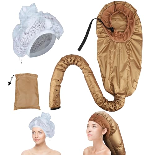 Dzmuero Gorro secador de pelo, Gorro termico para cabello, Casco para secador de pelo, con red secador de pelo, Secador de pelo portátil gorra de secado, Tubo largo,para Secar, Calentar (oro)