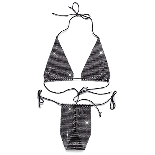 Asooll Rhinestone Bikini Sets Sparkly Crystal Beach Bra Body Chain Sexy Swimwear Fashion Party Nightclub Body Accessories Jewelry for Women and Girls (Black) - Image 3