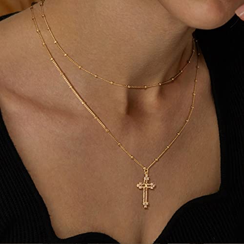 Layered Gold Cross Necklace for Women 18K Gold Plated Faith Necklace Cubic Zirconia Cross Pendant Dainty Chain Prayer Religious Jewelry2