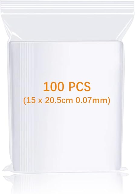 OLITY 100 Resealable Clear Plastic Bags, 15cm x 22cm Upgraded Thickness Small Sealable Plastic Bags for Storage, Packaging & Storing, Small Zip Lock Bags