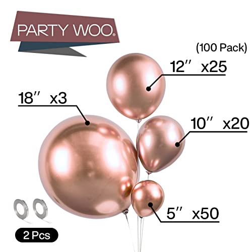 Image of PartyWoo Rose Gold Balloons 100pcs Different Sizes of 18 12 10 5 Inch Gold Balloon Arch Kit Garland for Birthday Graduation Bachelorette Bridal Shower Wedding Party Decorations Rose Gold-G107