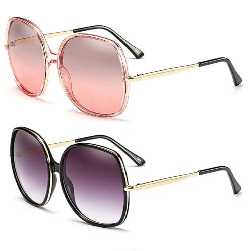 Image of Freckles Mark 70s Super Oversize Square Sunglasses for Women Vintage Rectangular Plastic Frame