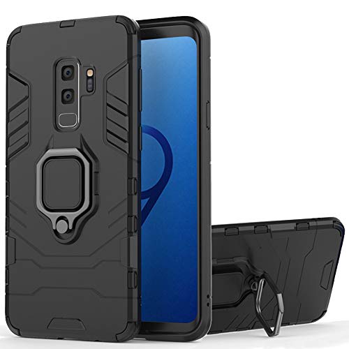 COTDINFOR Caso para Samsung Galaxy J2 Pro 2018 Funda Silicone TPU + Hard PC Bumper Shell 360 Degree Rotating Metal Ring Magnetic Lock Car Mount Thin Armor Carcaso para Galaxy J2 Pro 2018 Black- KK.