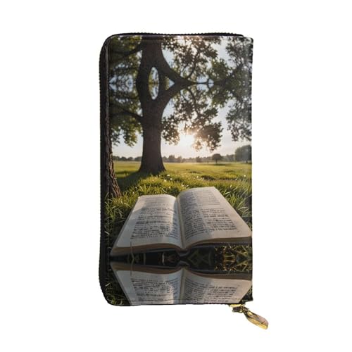 Portefeuille en cuir imprimé Reading under a tree de 19 cm avec porte-cartes intégré