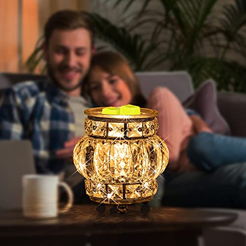MAXWINER Electric Wax Melt Warmer Wrought Iron Crystal Oil Burner for Home, Living Room, Bedroom, Kitchen, SPA, Office (Silver)