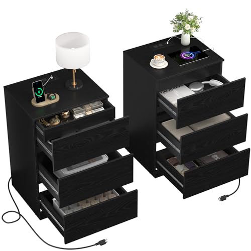 Draelibor Nightstand Set of 2, 26" H with Hidden Drawer,