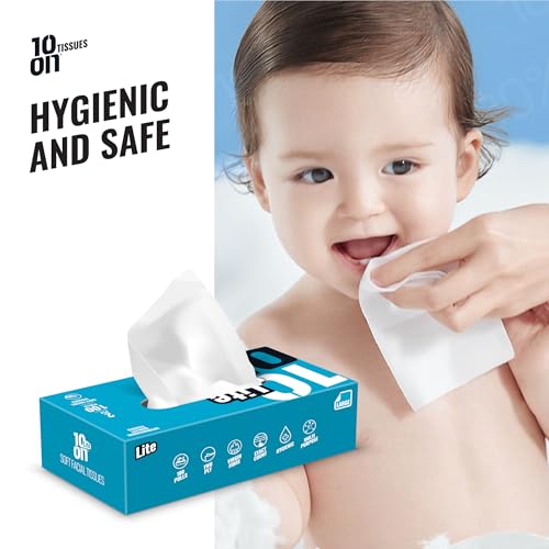 Image of 10on Lite Soft Facial Tissues - Large Size - 2 Ply Napkin, 100 Pulls,Size 20 x 19 cms