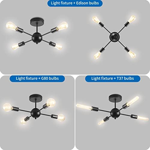ANWIO Modern Sputnik Ceiling Light,Matte Black Ceiling Light Holder 4 Lights with E27 Base ,Industrial Chandelier,Stunning Ceiling Light for Bedroom,Dining ,Living Room,Kitchen(NO Bulbs)