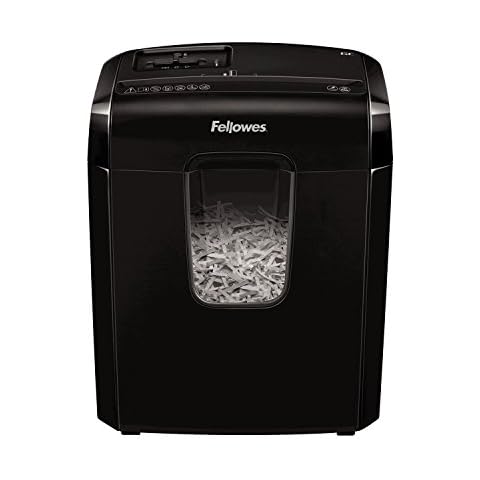 Fellowes Paper Shredder for Home Office Use - 6 Sheet Cross Cut Shredder for Home and Personal Use - Deskside Shredder with 11 Litre Bin and Safety Lock - Powershred 6C - High Security P4 - Black Cover