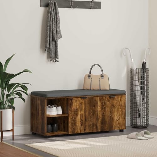 Banco de pasillo roble ahumado de 100x38x46 cm con cojín cómodo y patas ajustables 2