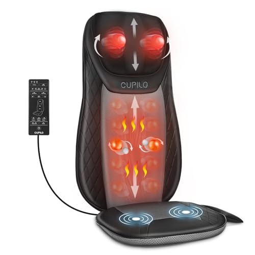 Image of CuPiLo Neck and Back Massager for Chair - Full Back Massager with Heat for Pain Relief Deep Tissue, Chair Massager Pad, Back Support Inflatable Flap Massage Chair Cushion, Gifts for Men Dad
