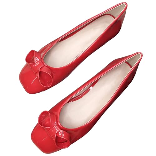 TN TANGNEST Square Toe Ballets Flats for Women Slip on Bowtie Bowknot Candy Color Casual Sweet Flat Shoes