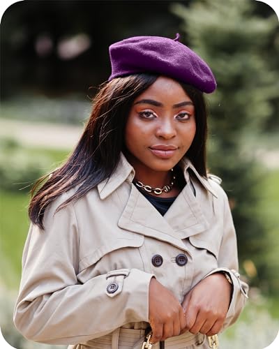 Image of Parquet Solid Color French Beret Hat. Classic French, Casual and Chic Lightweight Cap for Women