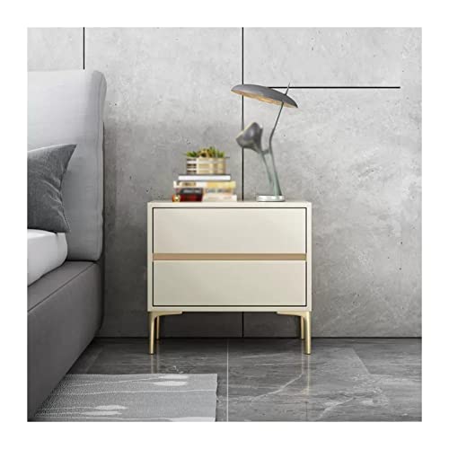 Mesilla de noche Mesita de noche moderna de piel sintética blanca, mesita de noche de madera con 2 cajones de almacenamiento y riel guía silencioso, muebles de sala de estar for dormitorio Mesilla de