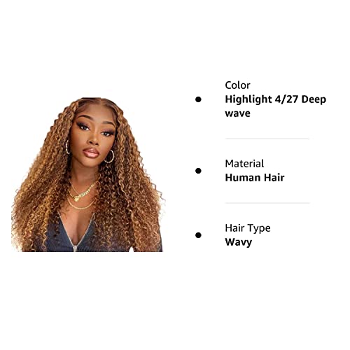 Ayiyi 13X4 Honey Blonde Deep Wave Human Hair Wigs For Black Women 180 Density Ombre Highlight Hd Lace Frontal Wigs Human Hair Pre Plucked With Baby Hair (18 Inch, 4/27) #TOP6