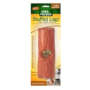 Wild Harvest Stuffed Logz 1 Count, Edible Treat for Rabbits, Guinea Pigs and Chinchillas, Artificial Peanut Butter Flavor