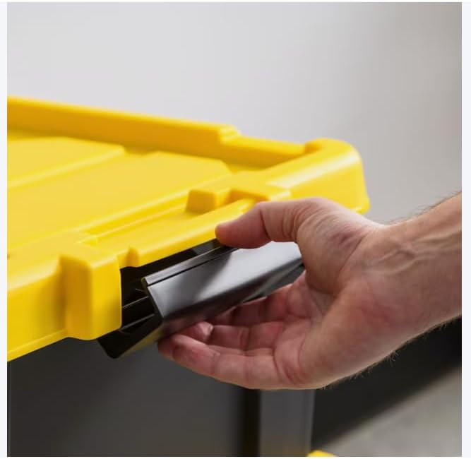 Heavy Duty Stackable Storage Tote with Latching Lid, 12-Gallon (48-Quart), Black, 3-Pack