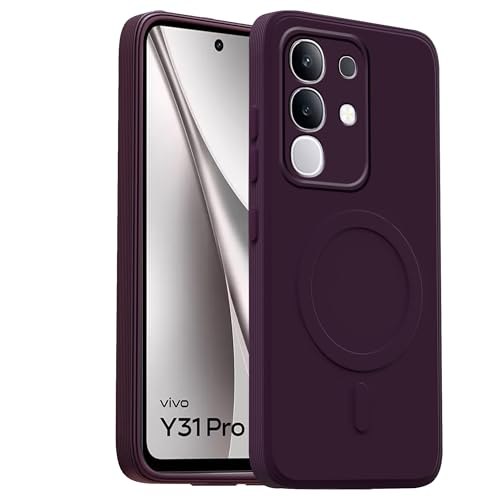 Image of amazon basics Back Cover for Vivo Y31 Pro 5G Soft Matte Silicone Mag-Safe Design (Mag-Safe Not Support) Camera Protection | Slim Fit Bumper Cover (Purple)