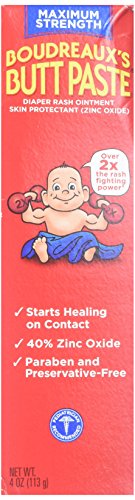 Boudreaux's Butt Paste Diaper Rash Ointment - Maximum Strength - Contains 40% Zinc Oxide - Pediatrican Recommended - Paraben and Preservative-Free - 4 Ounce, 2-Pack
