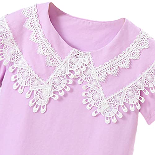 Image of Toddler Girl Lace Embroidery Blouse Short Sleeve Cotton Doll Collar Tops School Uniform Shirt