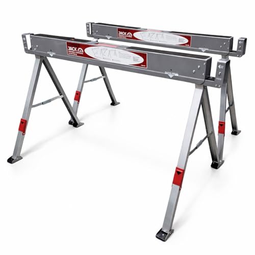 LUMBER JACK Steel Folding Saw Horse Heavy Duty Twin Pack 1180kg Capacity Supports Slots for 2 x 4 Timber Includes Carry Handle & Non-Slip Pivoting Rubber Feet Sawhorses