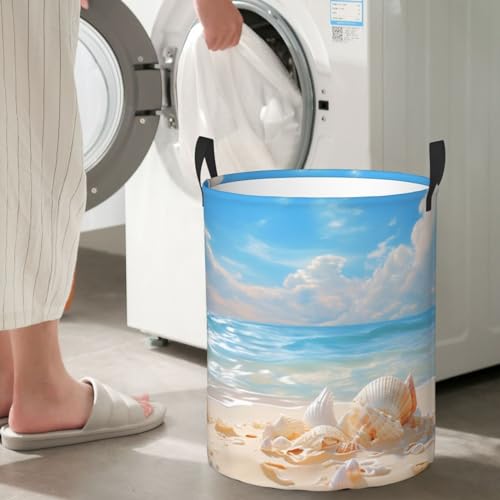 Panier à linge imperméable grand format autonome et pliable motif mer - 7