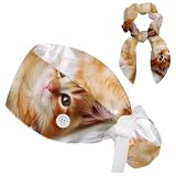 Gorros Médicos Mujer con Botones,Gorros Quirúrgicos con Botón Ajustable Unisex,Manta Gatos