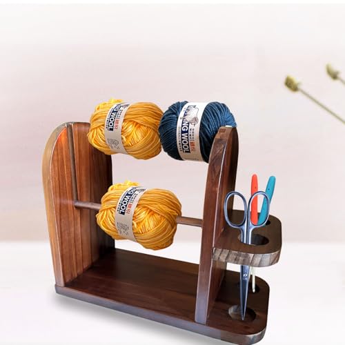 Image of Yarn Holder Dispenser for Crocheting,Twizzter Portable Yarn Holder,Yarn Ball Holder Double Revolving for Crochet Knitting,Handmade Wood Yarn Dispenser,Walnut