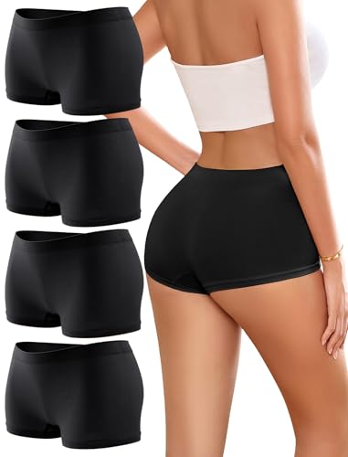 Image of Womens Boyshorts Underwear Seamless Boxer Briefs Full Coverage Soft Stretch Boxer Shorts For Women 4 Pack