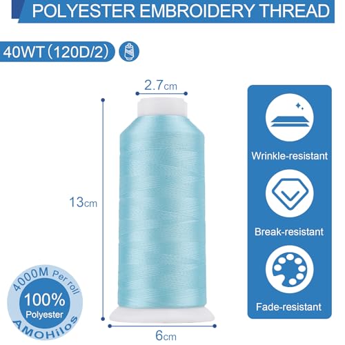 Image of High Tenacity Polyester Embroidery Machine Thread 40WT(120D /2) 4000M Per Spool for Commercial and Domestic Embroidery Machine (Light Denim-1674)