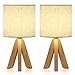 Produktbild UOMIO Nachttischlampe aus Holz 2er Set Vintage Stativ Tischlampe Lampenschirm aus Leinen Tischlampe für Schlafzimmer Wohnzimmer Warme Leichte Atmosphäre Dekoration