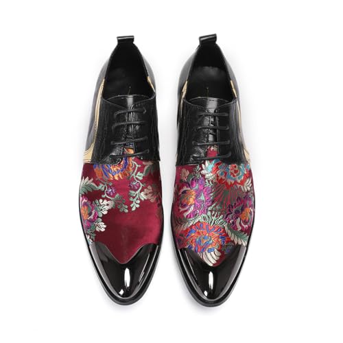Men's Floral Embroidered Oxford Dress Shoes Black Leather Derby Shoes with Gold Accents Multicolor Pattern Lace-up Design Fashion Wedding Formal Oxfords3