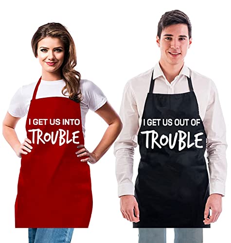 Witty Enterprise — Funny Couple Aprons — I Get Us Into Trouble, I Get Us Out Of Trouble — Wedding, Engagement, Gag Gift #TOP19