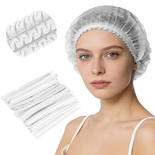 Alaoo Einweg Haarnetz, 100 Stück Kopfhaube, Einweg Nicht Gewebt Bouffant Kappen Einweg Haarhaube Haarnetz, Baretthauben, Einweghauben Kopf Haube für OP Gastronomie Hygiene, Weiß