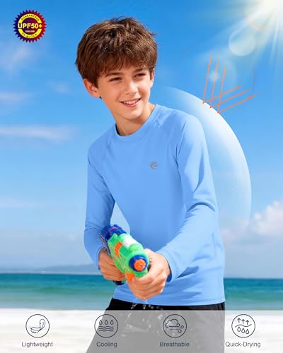 Image of Boys UPF 50+ Swim Shirt Long Sleeve, 1 or 2 Pack Rash Guard Tops