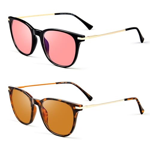 Image of Fluorescent-41 Pink Tinted Blue Light Blocking Glasses for Migraine, Light Sensitivity, Photophobia JF5002