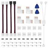 5050 4Pin LED Strip Connector Kit with 2 Way RGB Splitter Cable, 2X Strip to RGB Controller Jumper,...