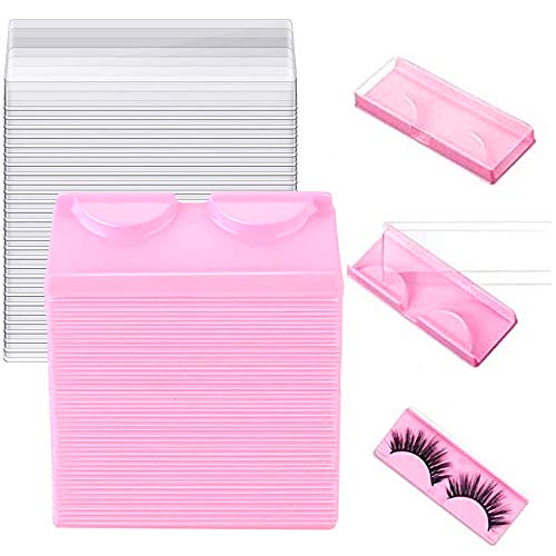 LapangZi 50Pcs False Eyelash Case Lash Boxes Packaging Wholesale Eyelash Holder Storage Box Empty Plastic Case Unit Container Makeup Organizer for Cosmetic Tools(Pink3.26* x 1.22 x 0.39in)