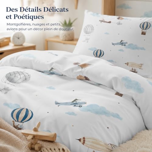 Miniatura 4 de Globo AerostáTico Funda Nordica Cama 90 Infantil AvióN Ropa de Cama 3 Piezas, Microfibra Suave Transpirable Funda de Edredon Nordico 150x220 cm y 2 Funda de Almohada 50x75 cm, con Cremallera
