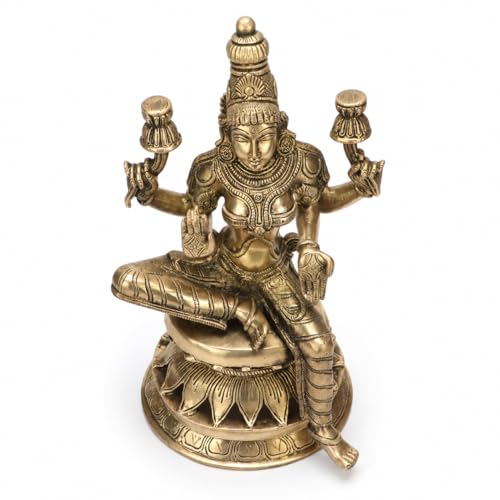 Image of Kartique Brass Lakshmi Idol on Lotus, 12 Inch for Home Temple | Handmade
