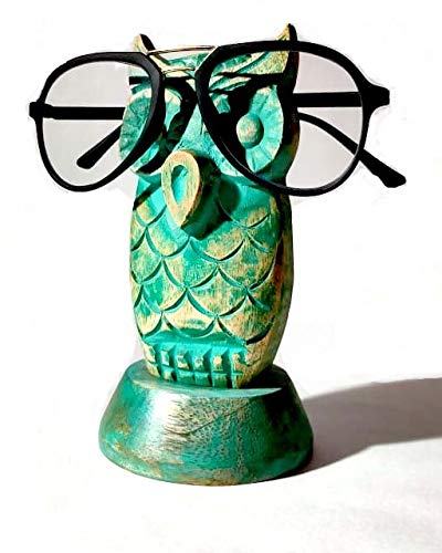 S.B.ARTSS.B.ARTS Handcrafted Wooden Spectacle Eyeglasses Holder Green Owl Shaped Eyewear Retainer-Sunglasses Holder Display Stand