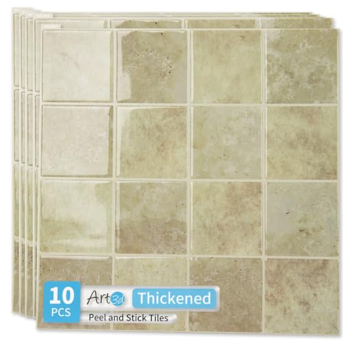 Art3d Grid Design Peel and Stick Backsplash, 10-Pack, 12 x 12 in, Khaki