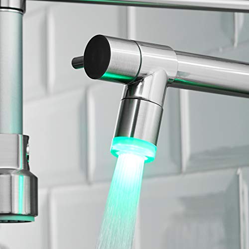 TIMACO LED Küchenarmatur mit Spiralfeder, 360° Schwenkbare Spültischarmaturen mit Zwei Auslauf, Wasserhahn Küchen & Brause ausziehbar- Hochdruck, Gebürstetes Nickel - Image 7