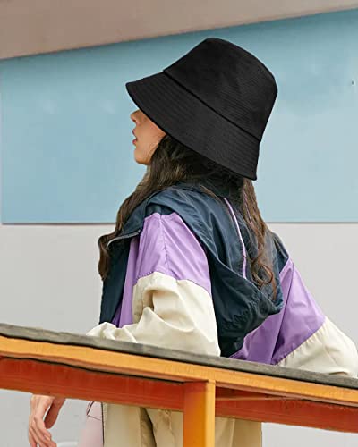 Obbue Bucket Hat For Women Men Summer Travel Beach Sun Hat Outdoor Headwear Unisex Reversible Fisherman Hats Black #TOP4