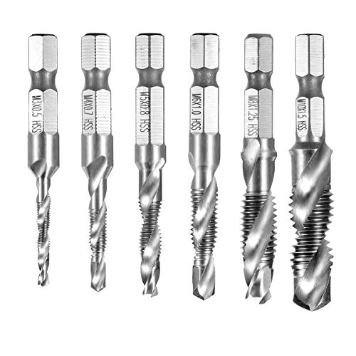 Juego de 6 brocas de rosca combinadas M3-M10, 1/4'' HSS de vástago hexagonal, avellanador de herramientas, juego para madera, plástico, aluminio fino, no para metal duro